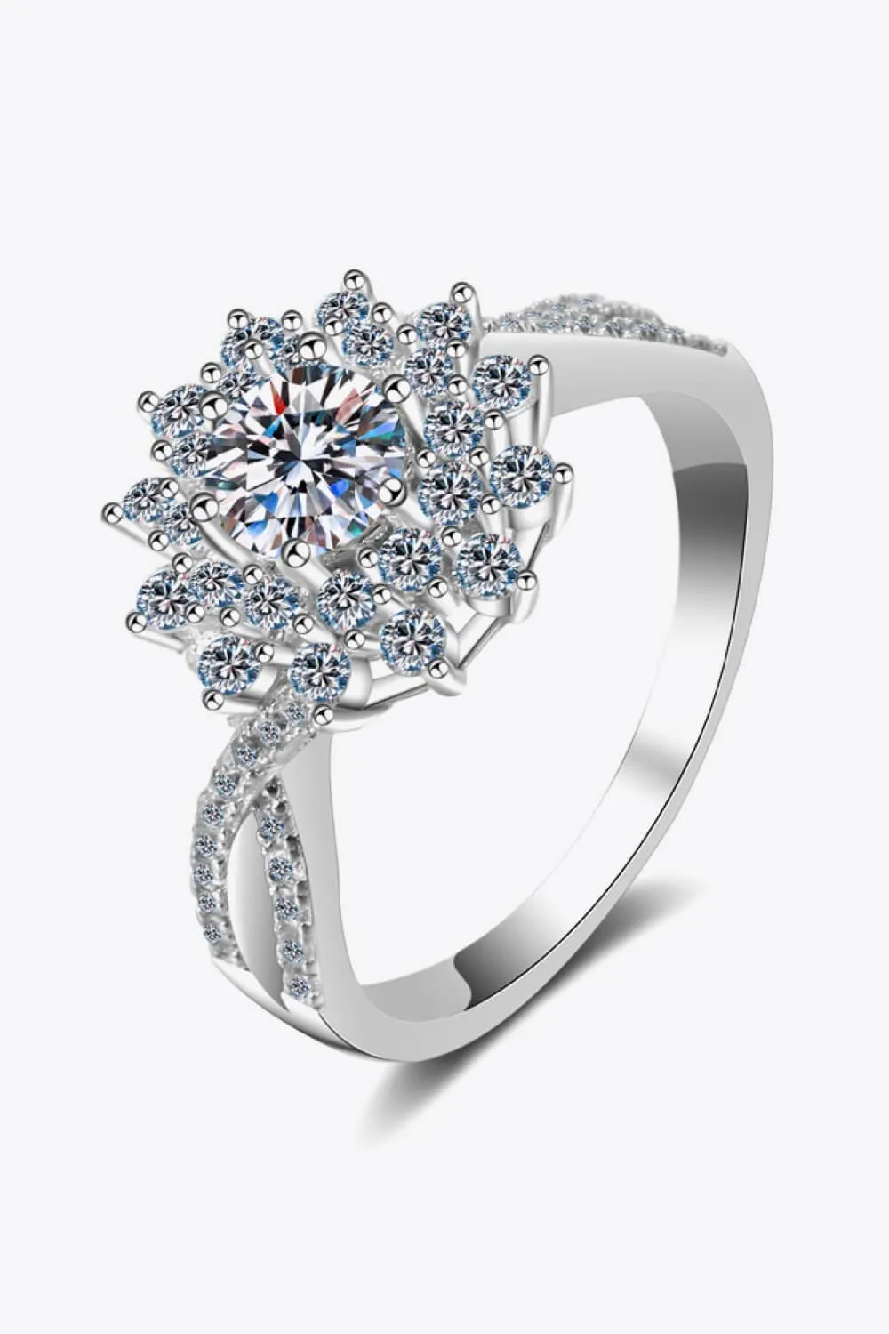 Hazel Blues® | Moissanite Flower-Shape Split Shank Ring
