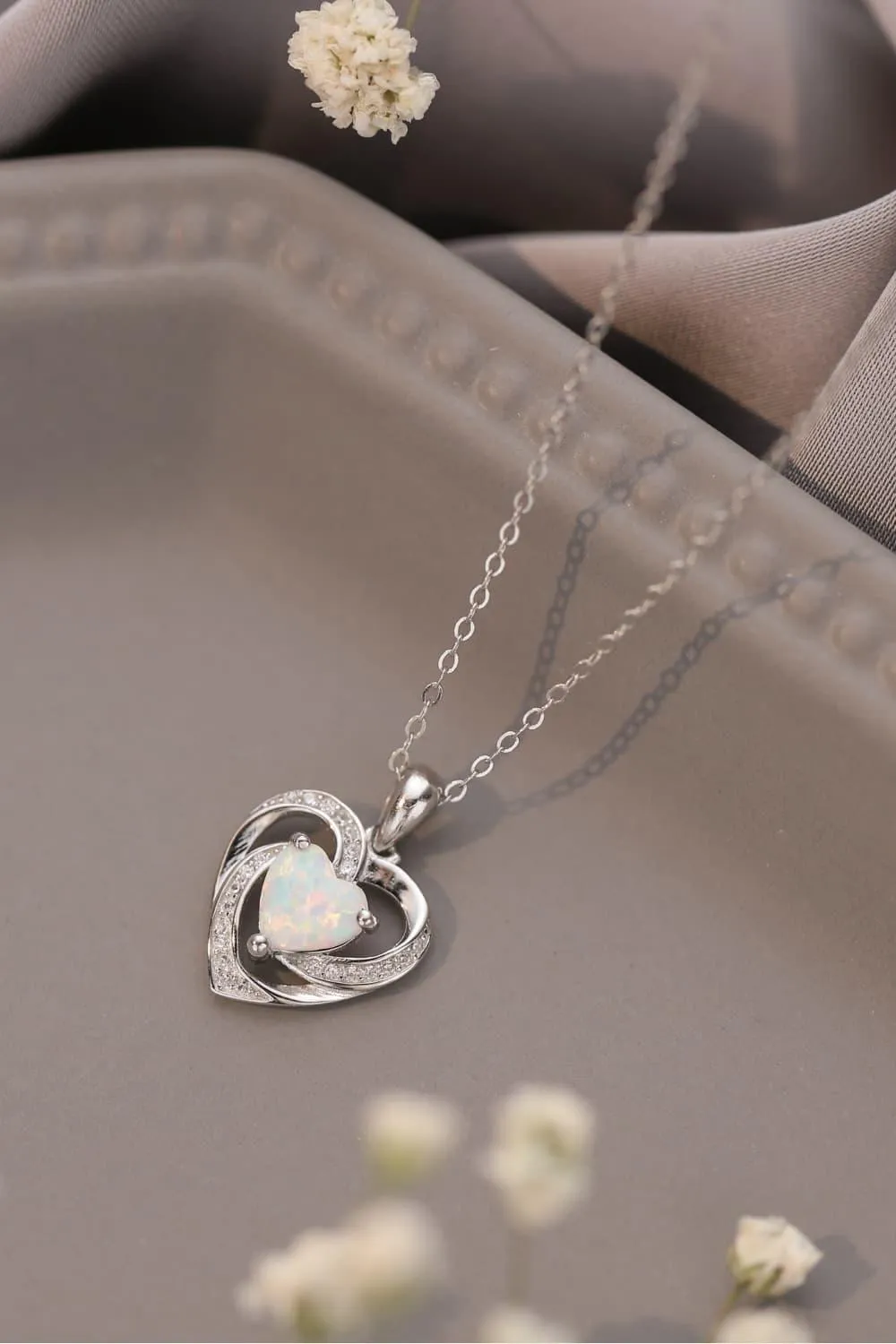 Hazel Blues® |  Opal Heart Pendant Necklace