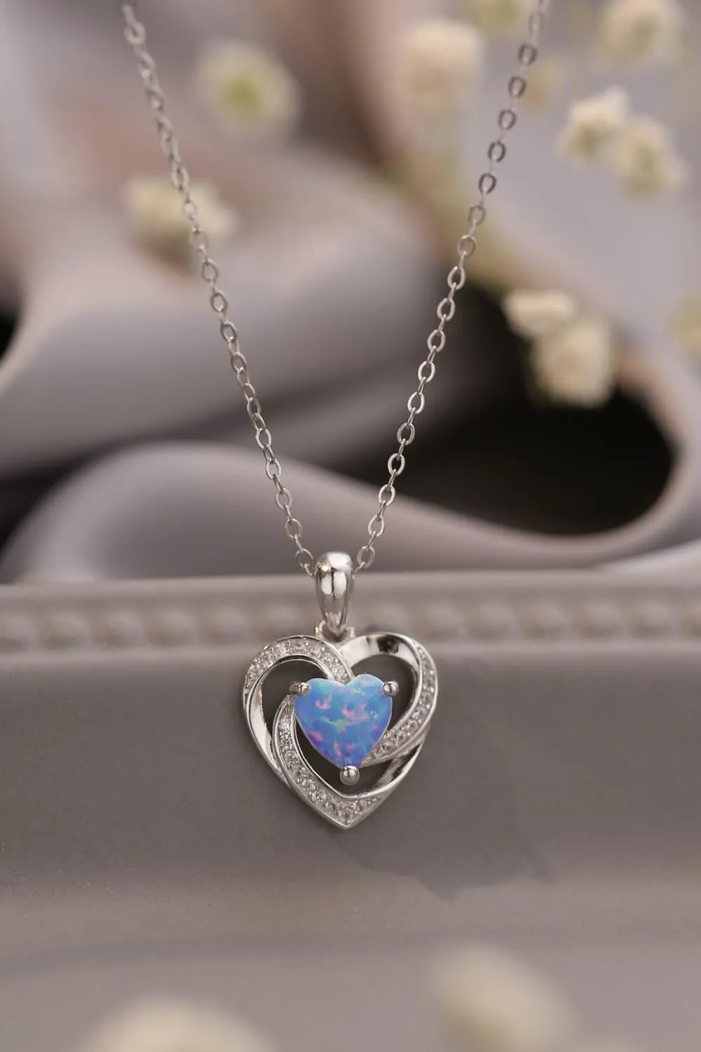 Hazel Blues® |  Opal Heart Pendant Necklace