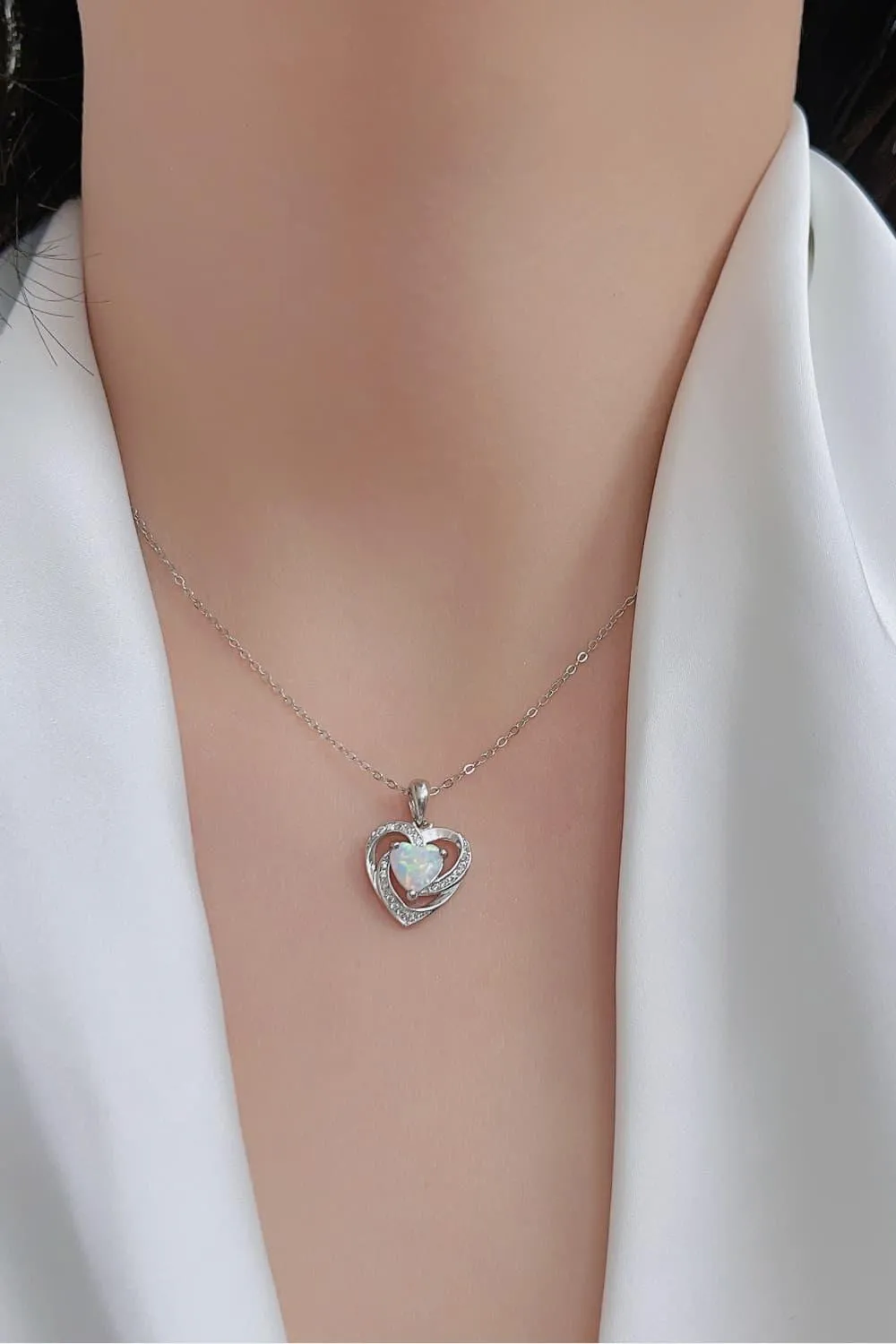 Hazel Blues® |  Opal Heart Pendant Necklace