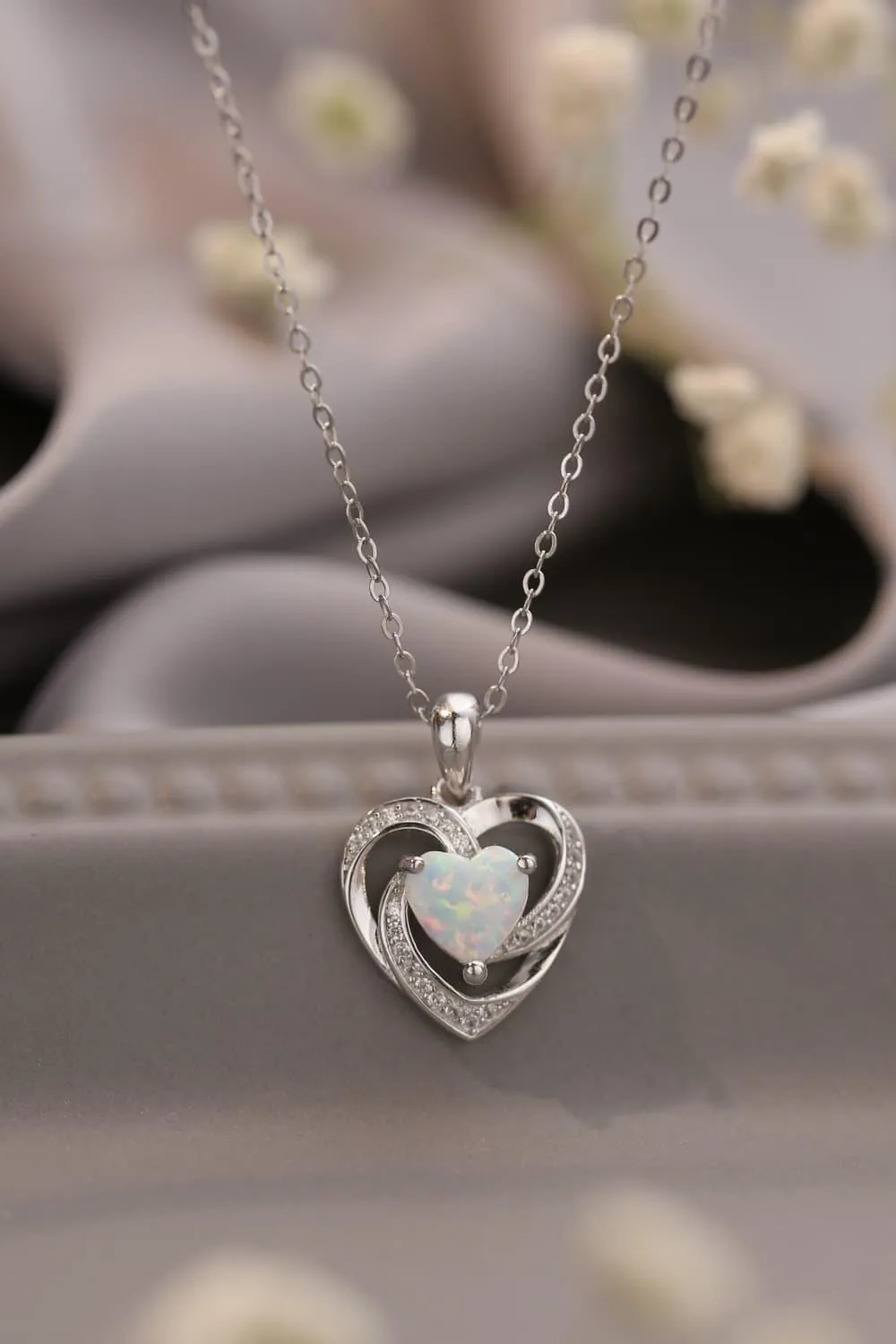 Hazel Blues® |  Opal Heart Pendant Necklace