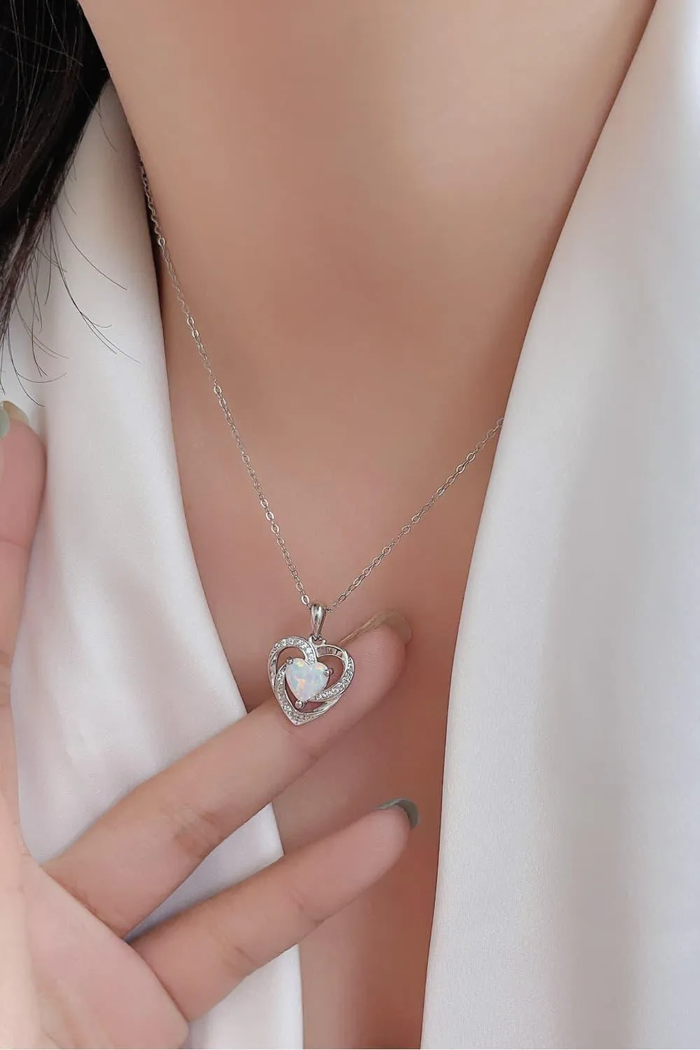 Hazel Blues® |  Opal Heart Pendant Necklace