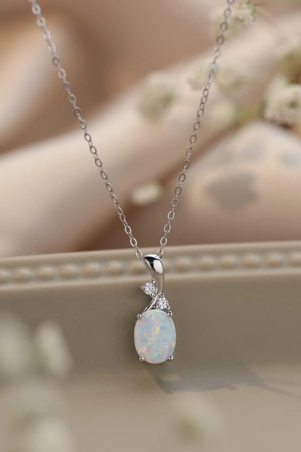 Hazel Blues® |  Opal Oval Pendant Chain Necklace