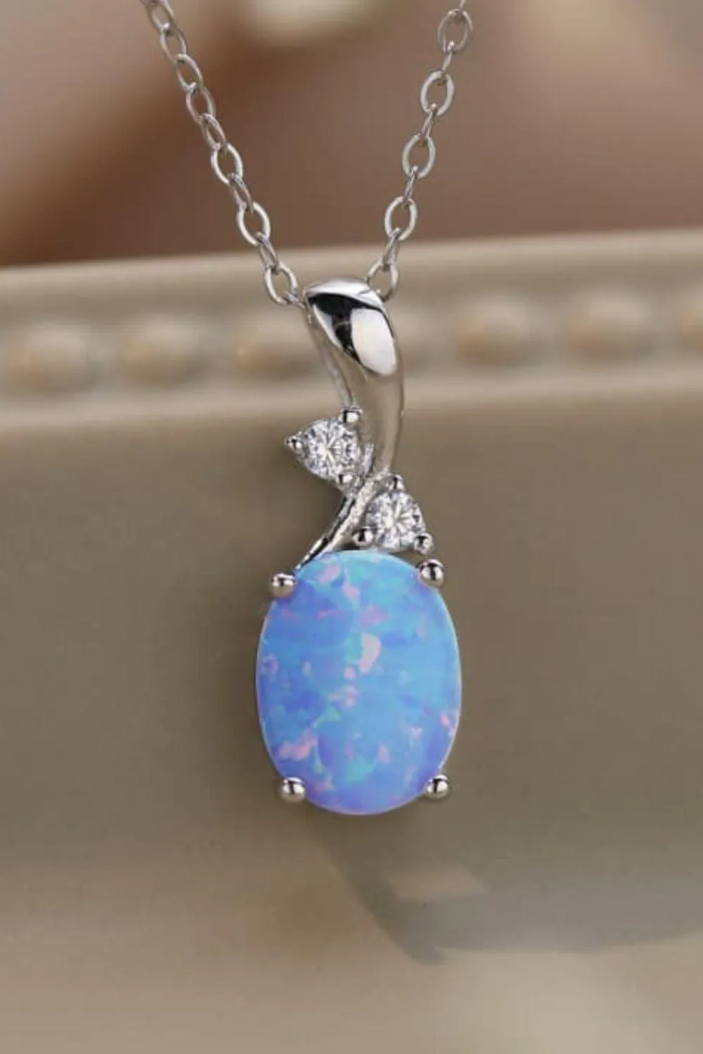 Hazel Blues® |  Opal Oval Pendant Chain Necklace