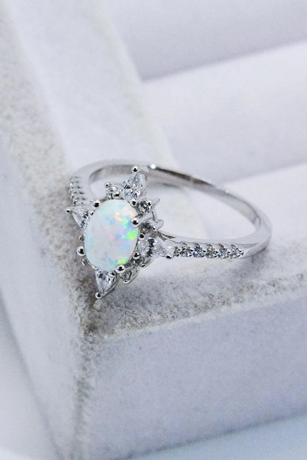 Hazel Blues® | Platinum-Plated Opal and Zircon Ring
