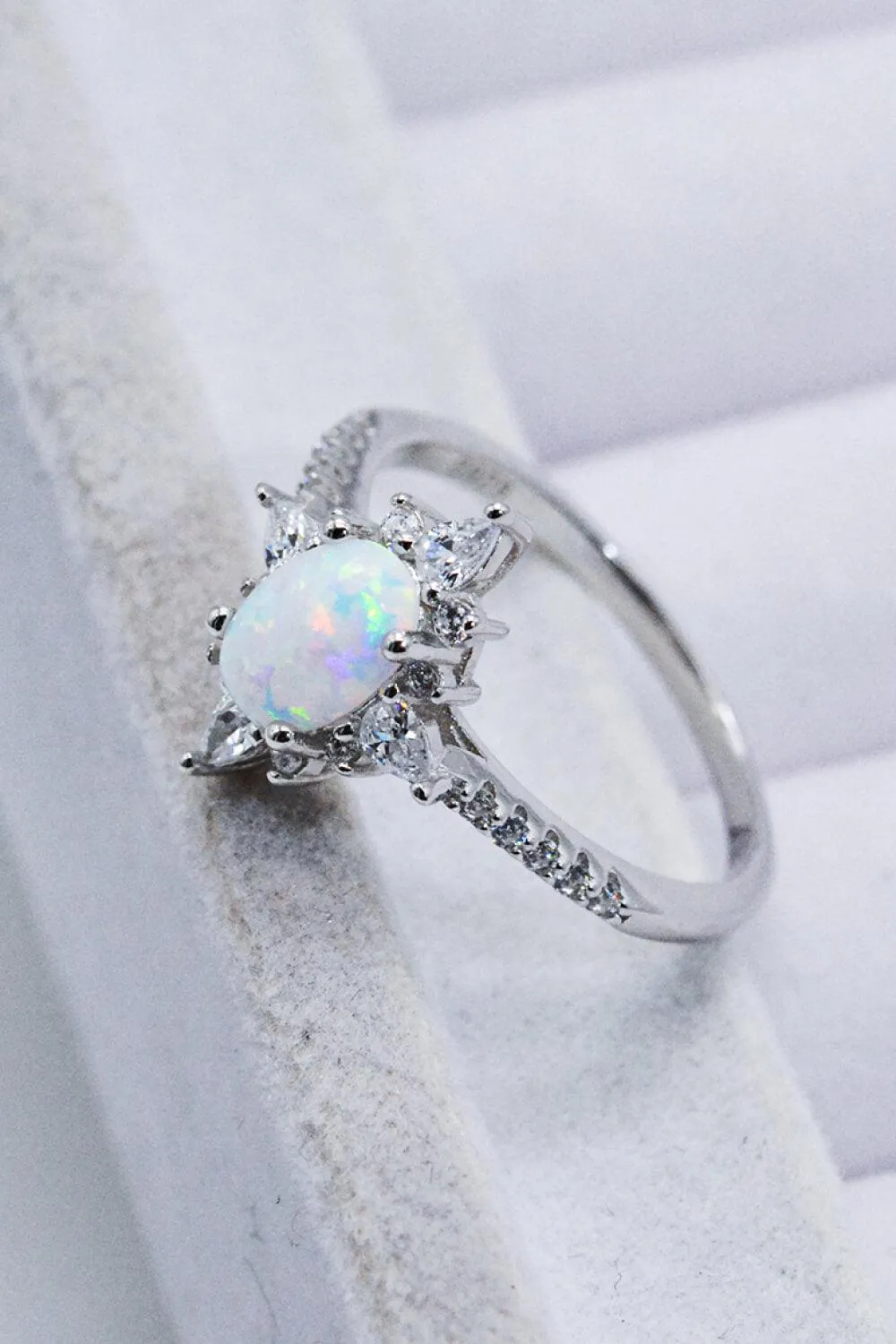 Hazel Blues® | Platinum-Plated Opal and Zircon Ring