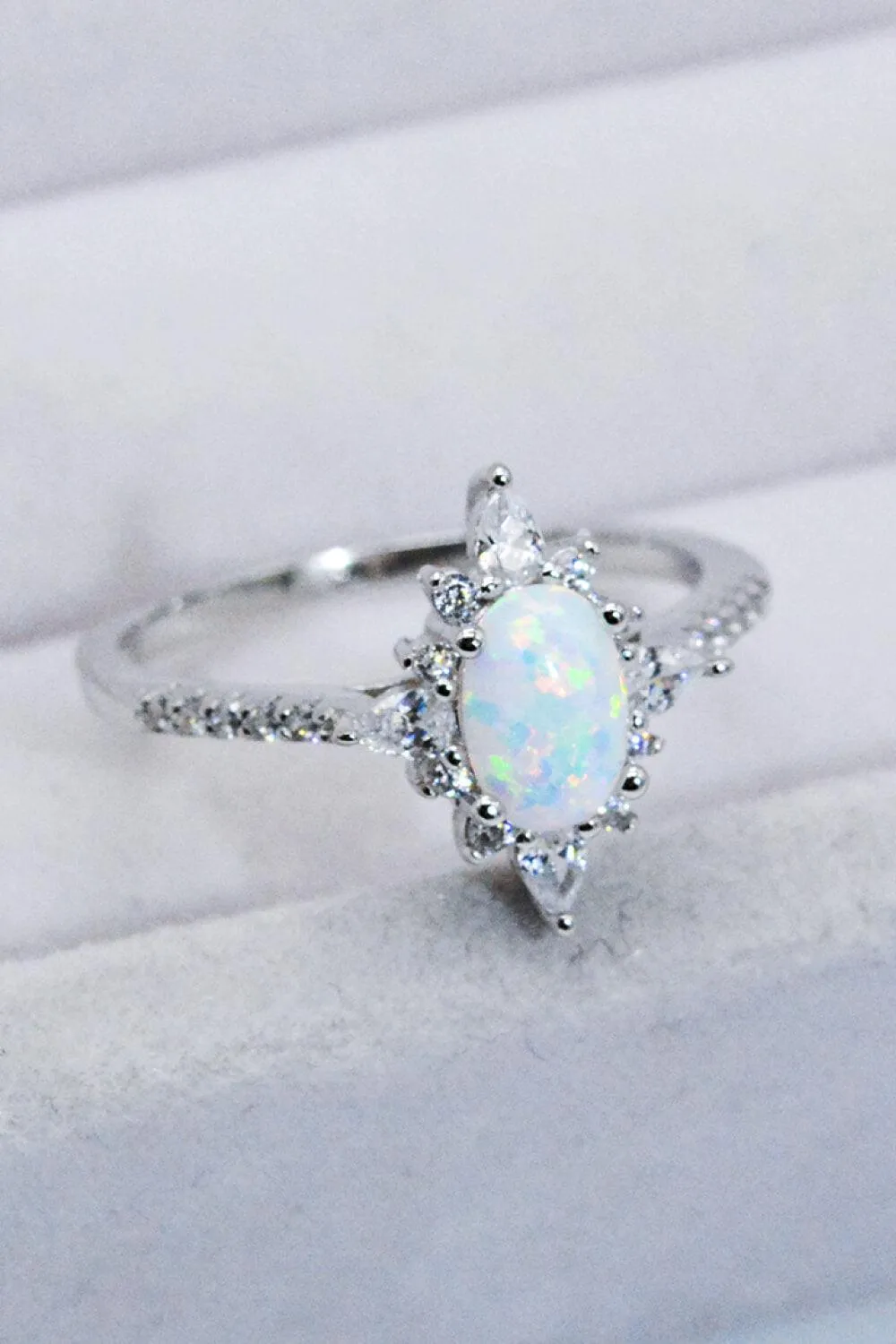 Hazel Blues® | Platinum-Plated Opal and Zircon Ring
