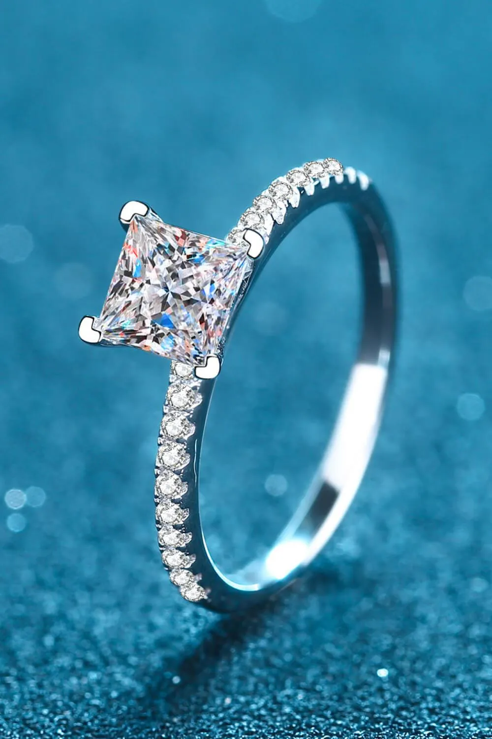 Hazel Blues® | Rhodium-Plated 2 Carat Moissanite Four-Prong Ring