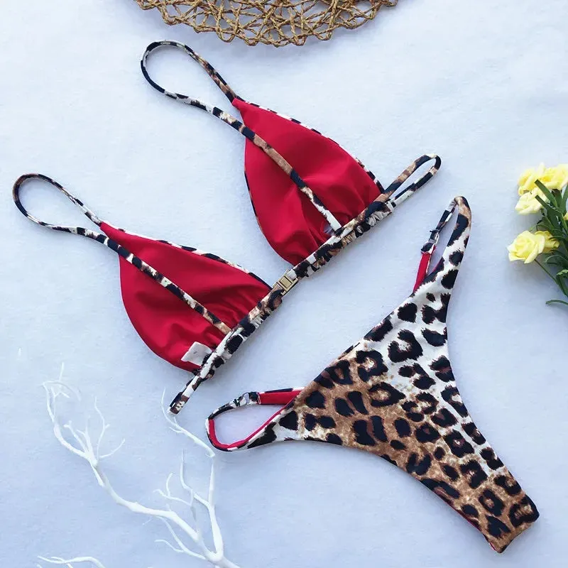 High Cut Leopard Print Push Up Bikini