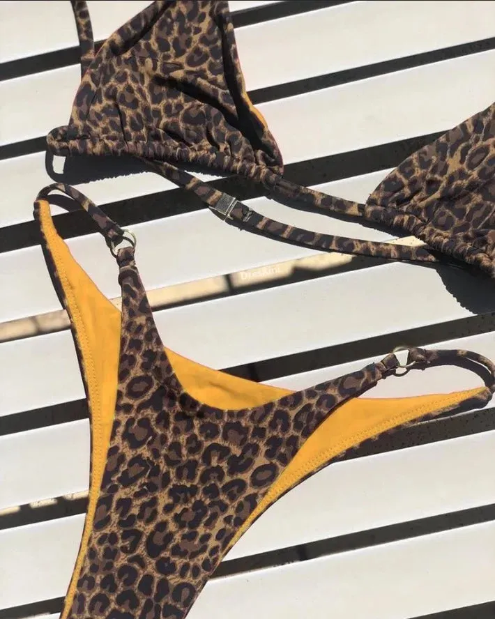 High Cut Leopard Print Push Up Bikini