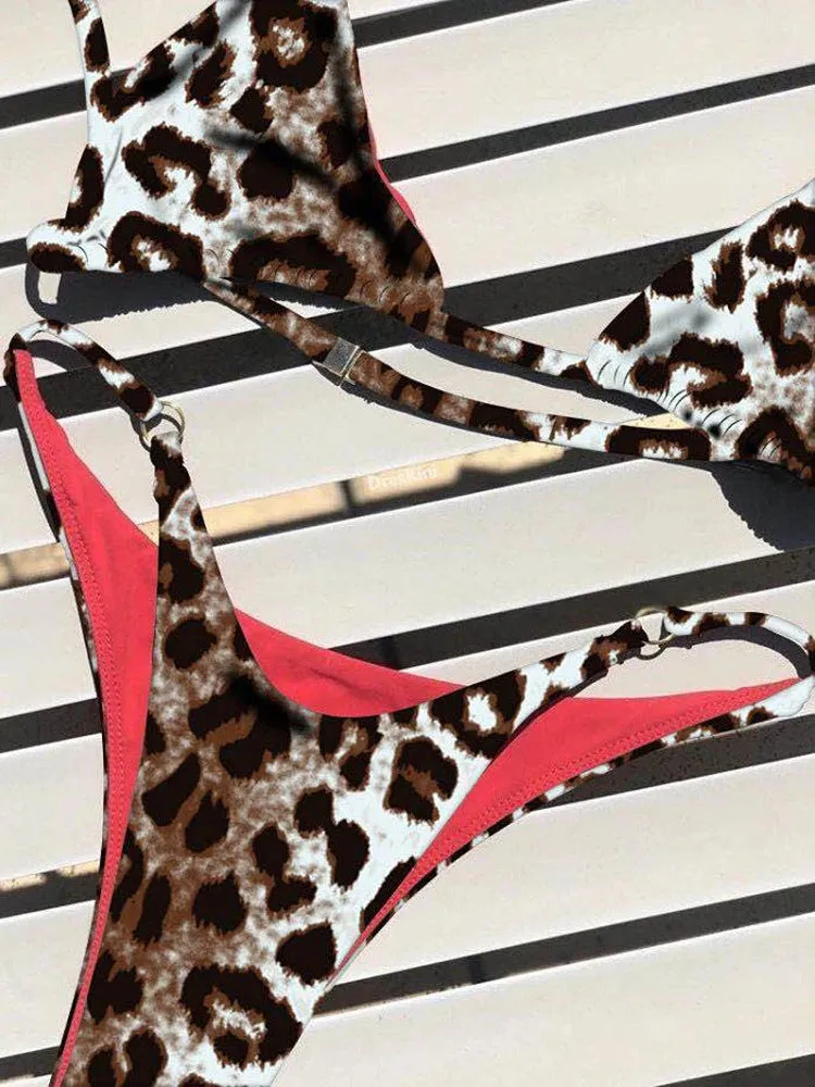 High Cut Leopard Print Push Up Bikini