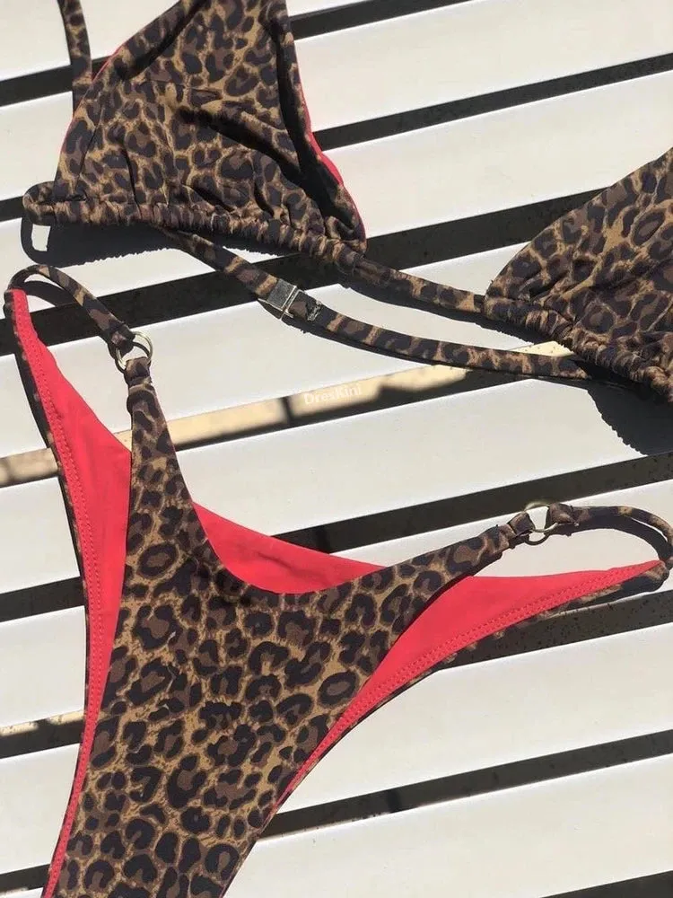 High Cut Leopard Print Push Up Bikini