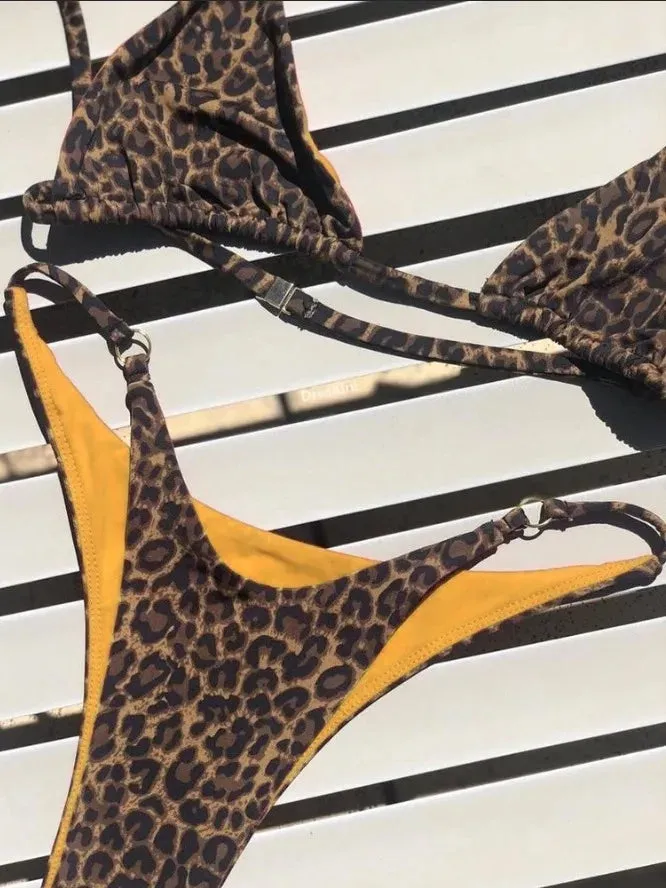 High Cut Leopard Print Push Up Bikini