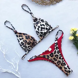 High Cut Leopard Print Push Up Bikini