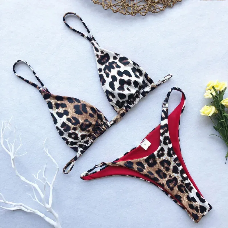 High Cut Leopard Print Push Up Bikini