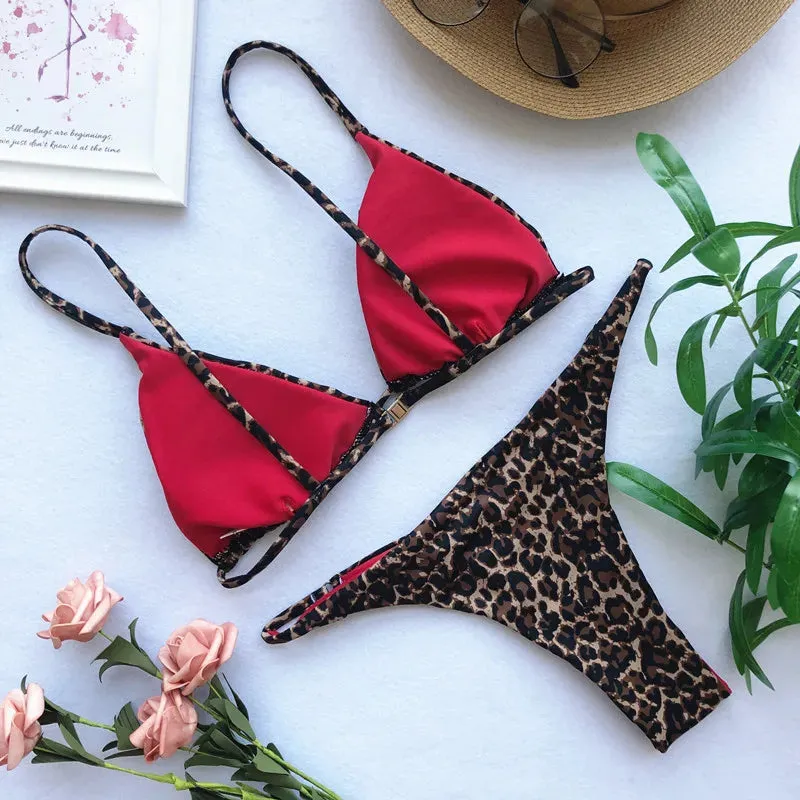 High Cut Leopard Print Push Up Bikini
