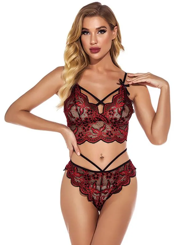 High Quality Lace Cross Strap Decoration Sexy Bra Set Egypt