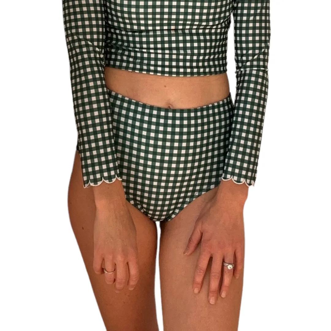 High Waist Green Gingham Swim Bottoms
