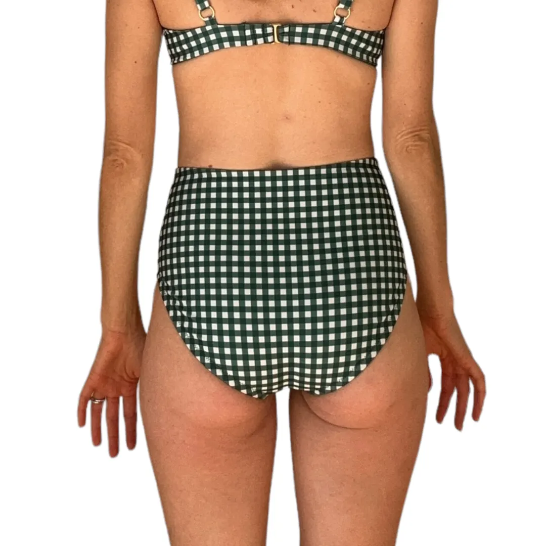 High Waist Green Gingham Swim Bottoms