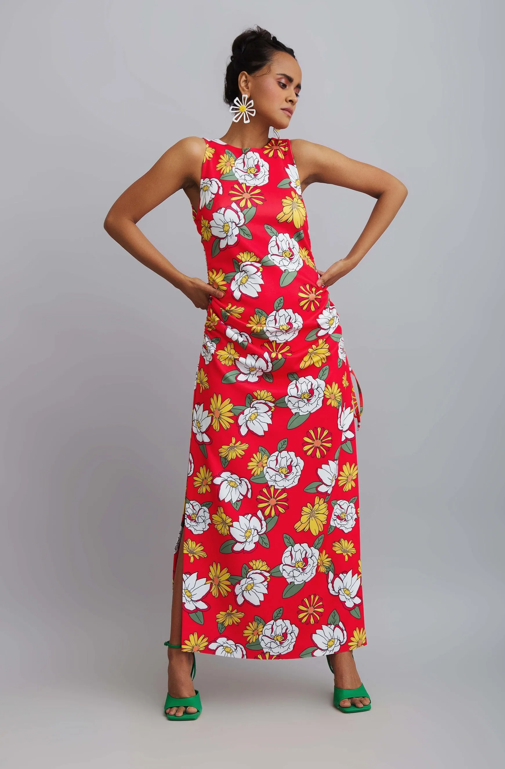 Hisbiscus Printed Ruched Dress