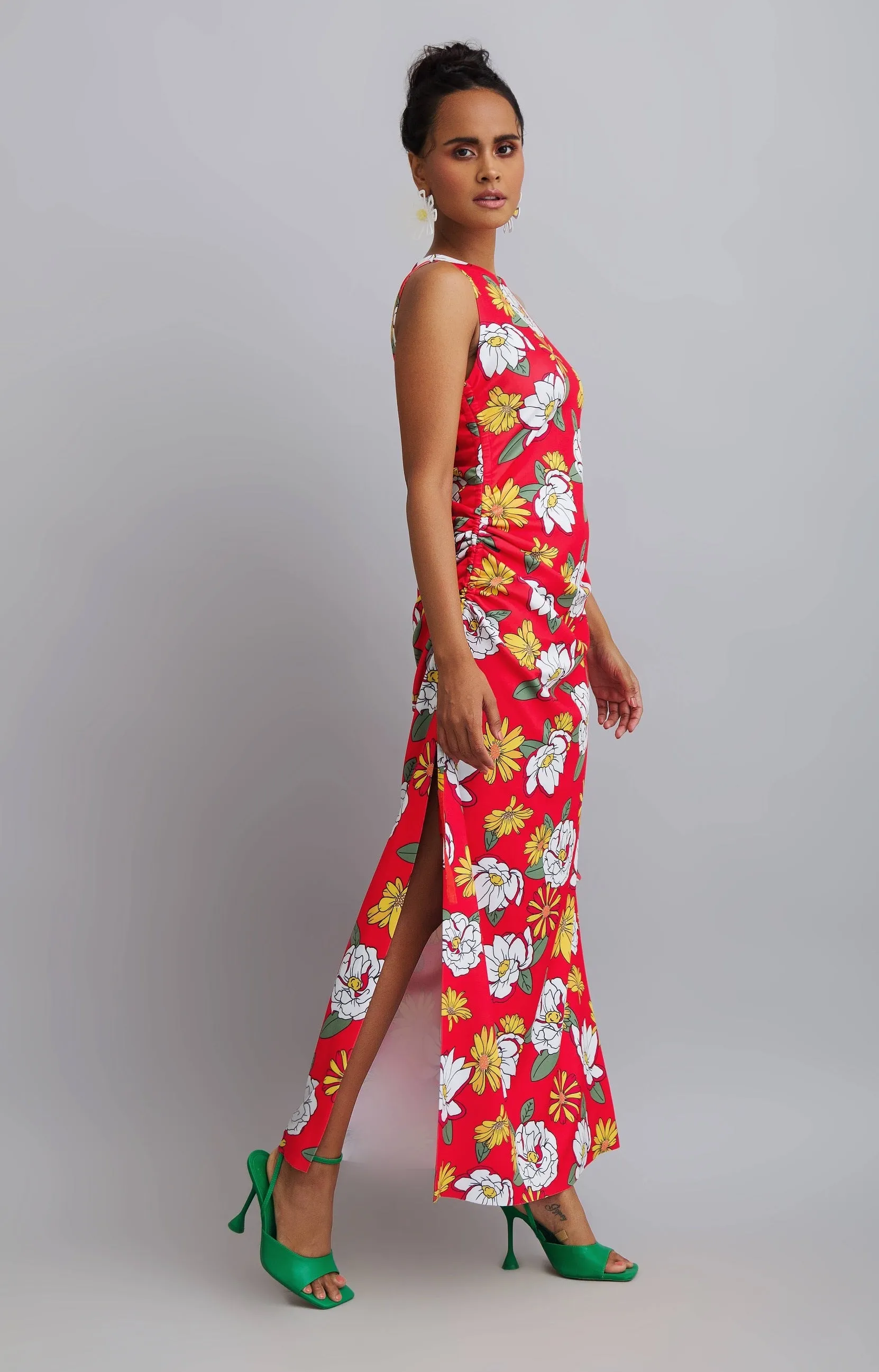 Hisbiscus Printed Ruched Dress