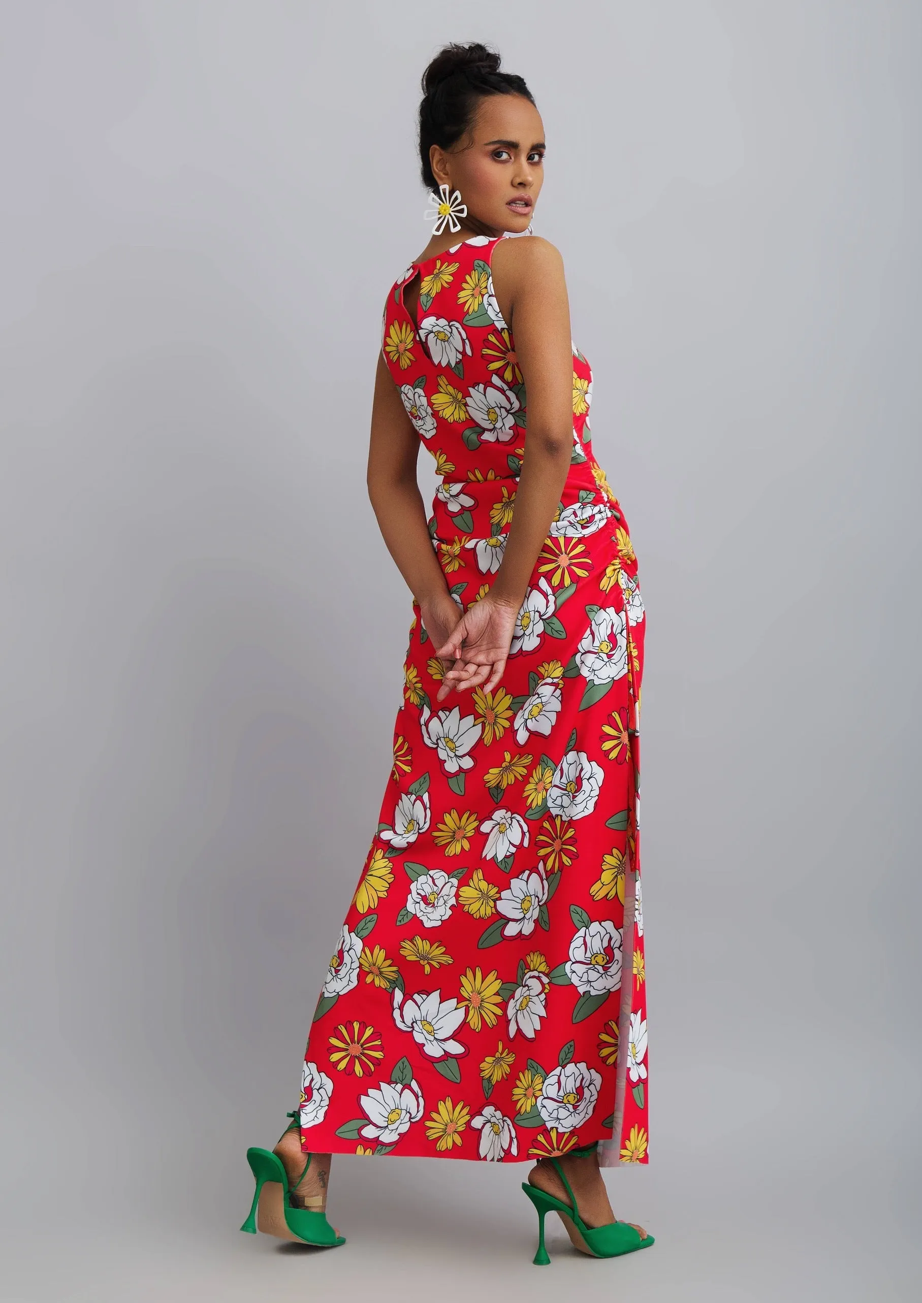 Hisbiscus Printed Ruched Dress