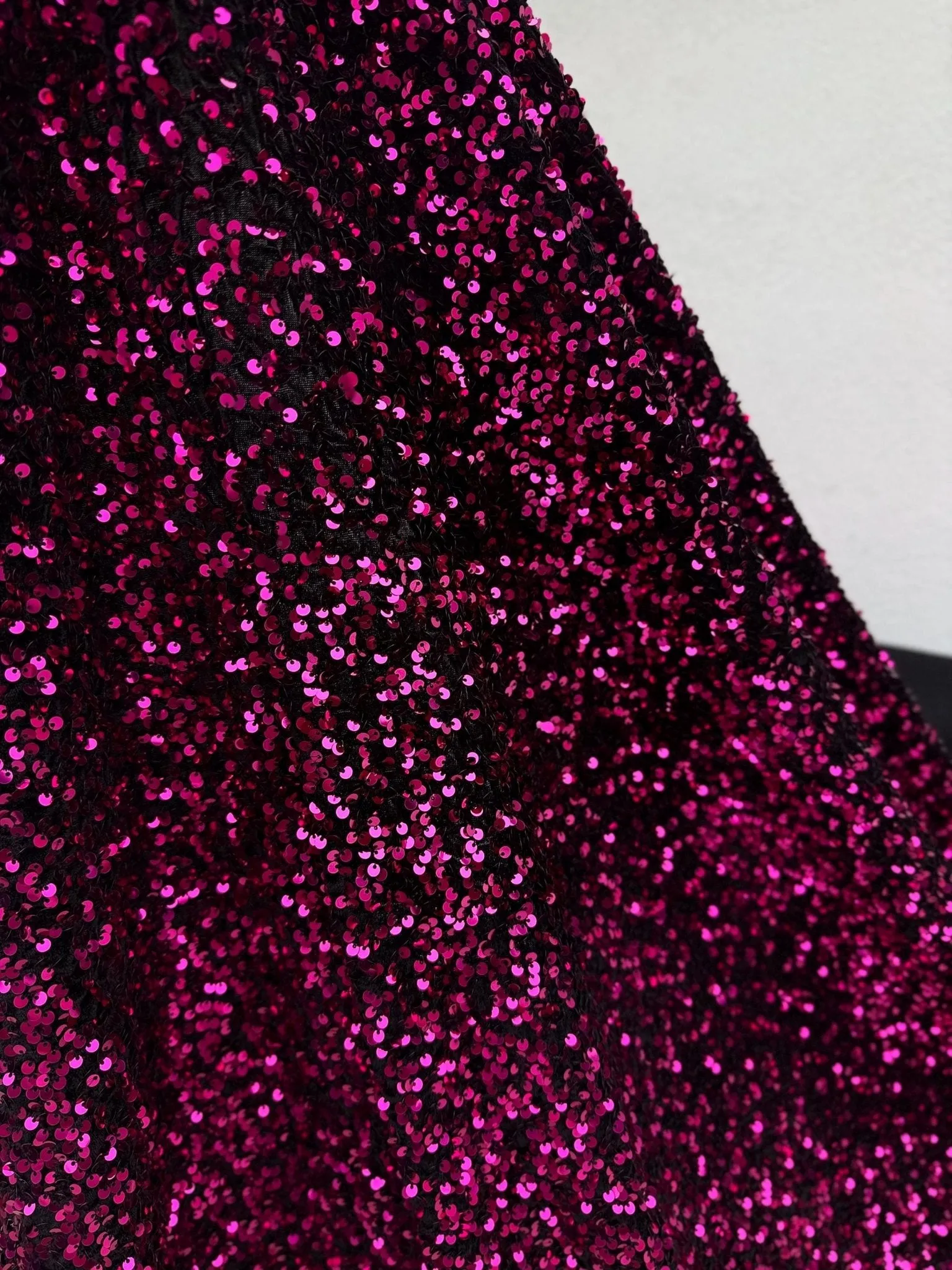 Hot Pink Sequins on Black Stretch Velvet