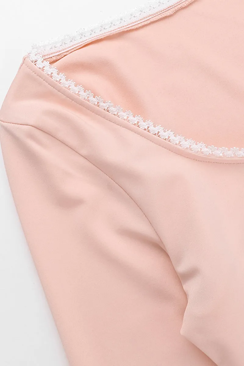 HTR1079 Lace Trimmed Long Sleeve Top