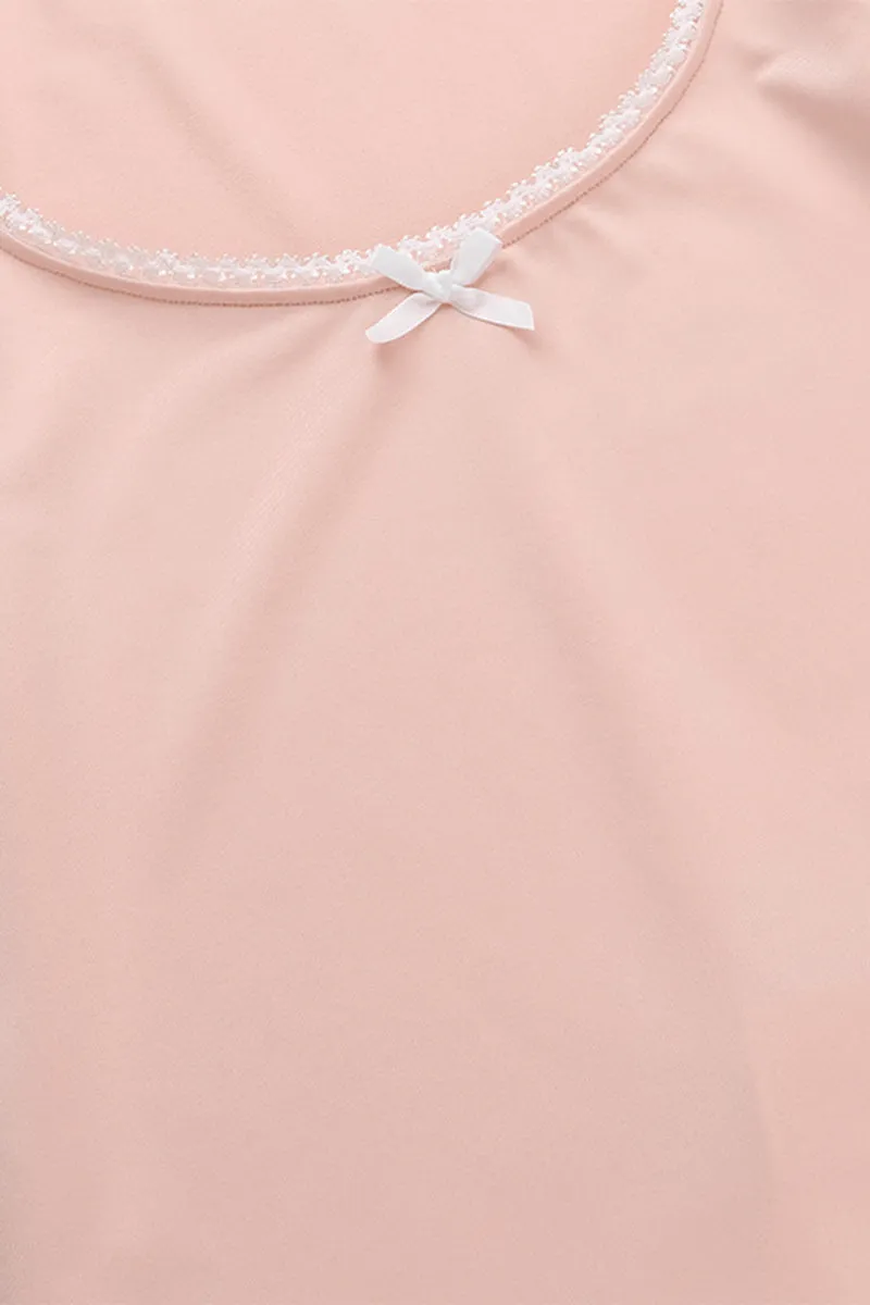 HTR1079 Lace Trimmed Long Sleeve Top