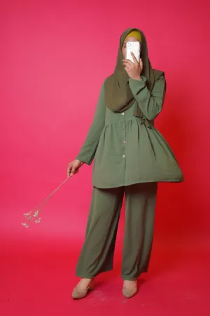 Iris-Frock Style Co Ord Set-Moss Green