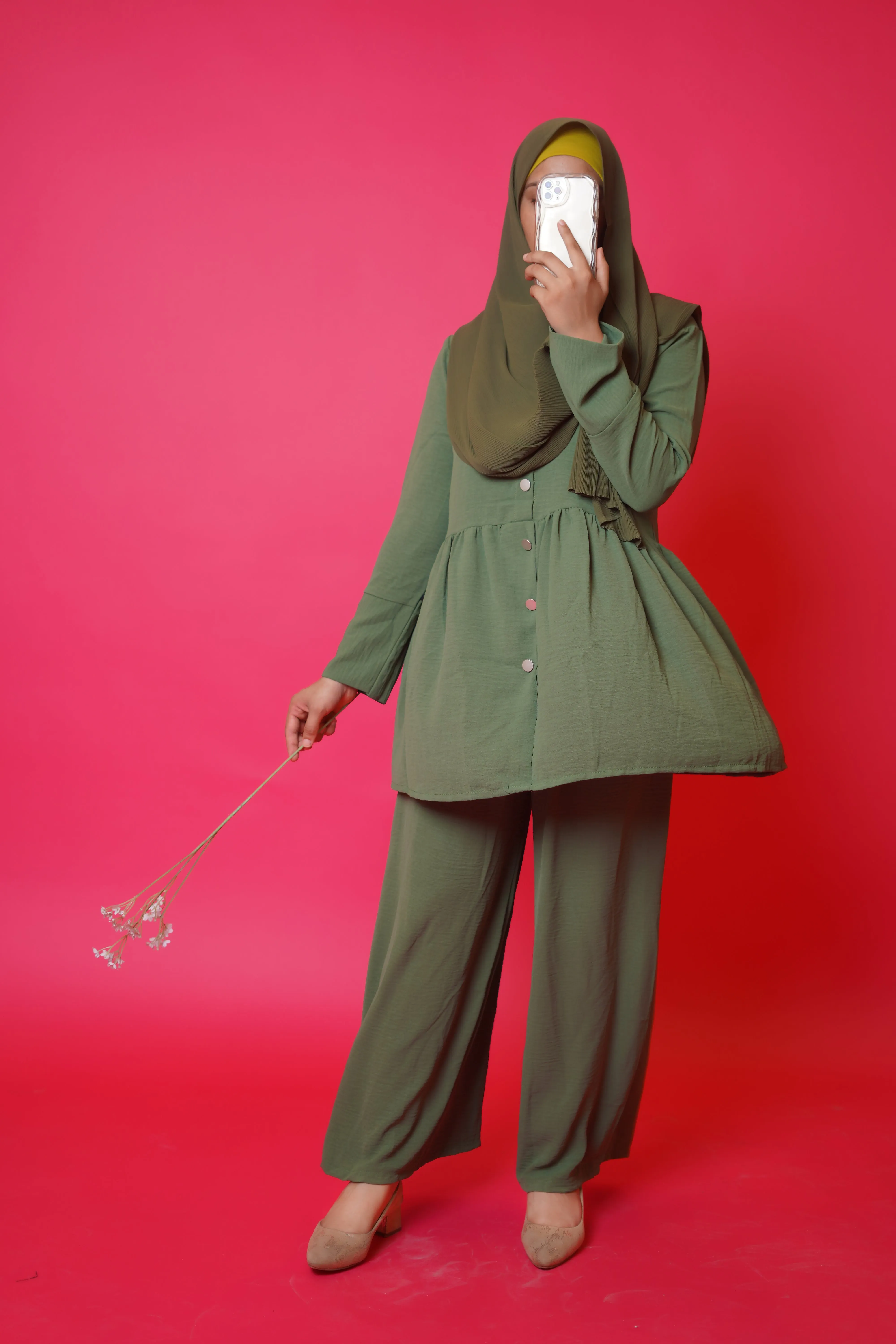 Iris-Frock Style Co Ord Set-Moss Green