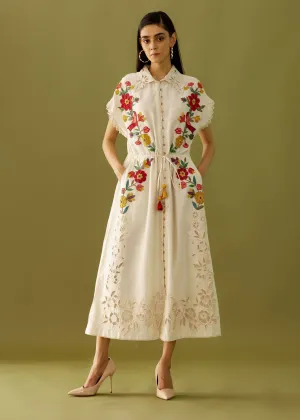 Ivory Appliqué Shirt Dress