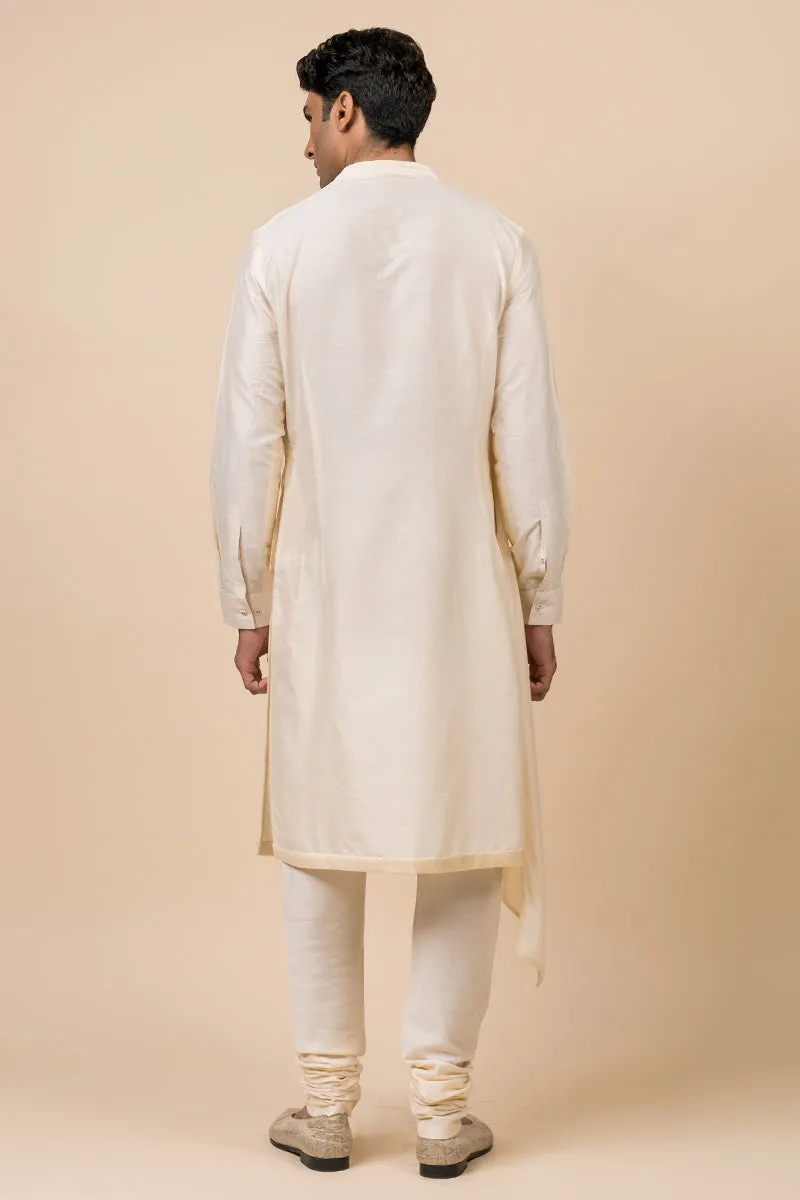 Ivory Kurta Set With Asymmetrical Drape