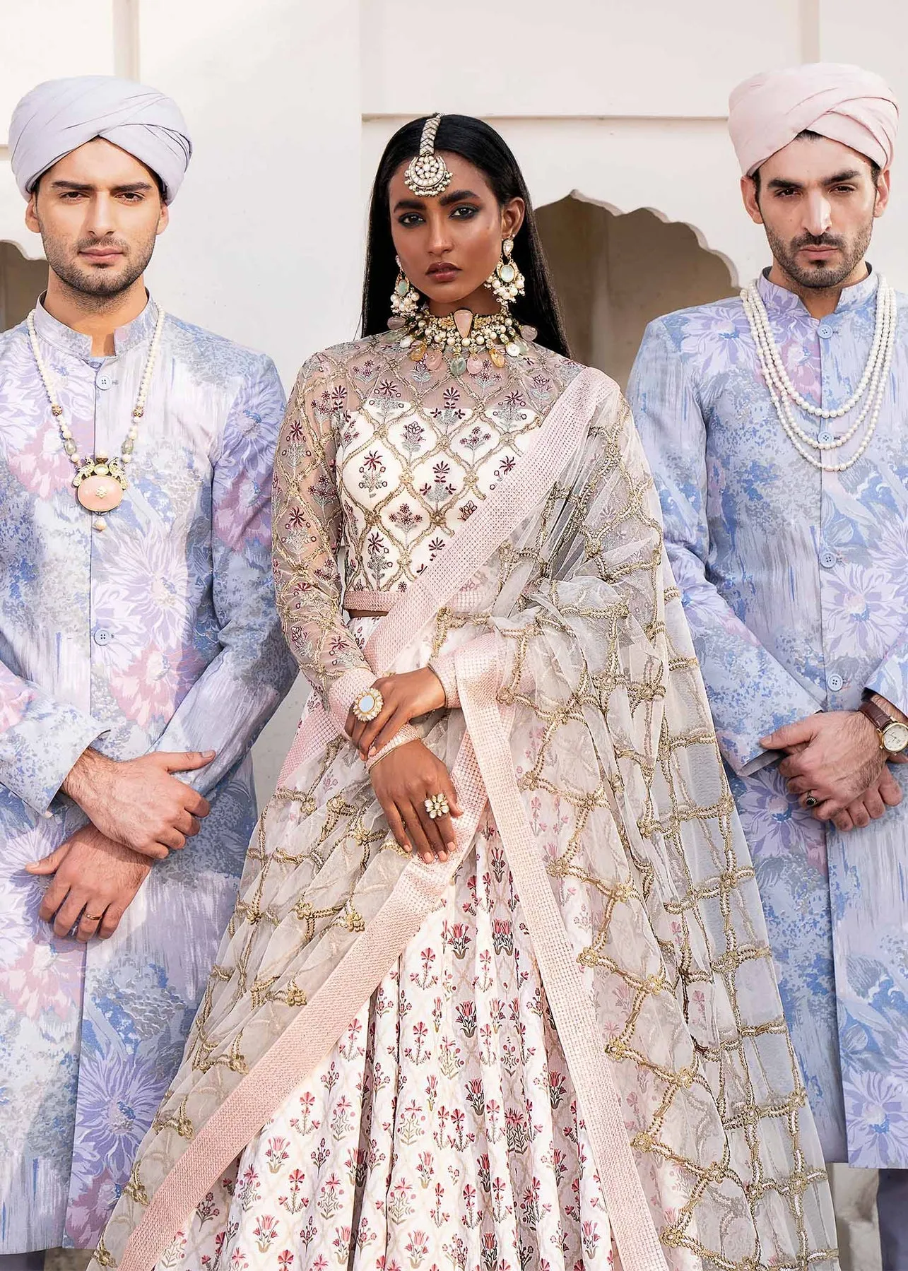 Ivory Pink Contrast Embroidered Pakistani Wedding Wear Lehenga Choli