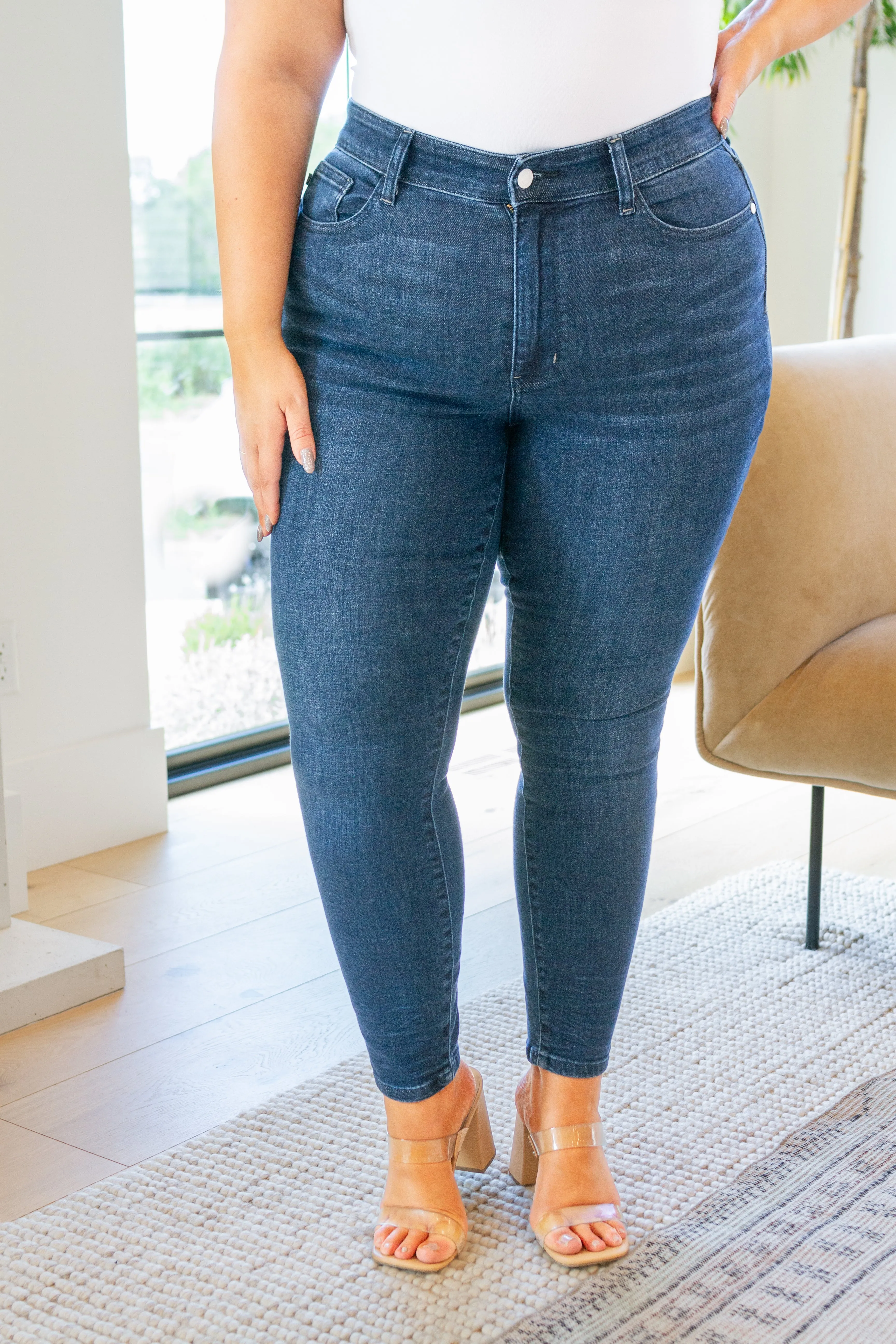 JUDY BLUE Addison Mid Rise Crinkle Ankle Skinny Jeans
