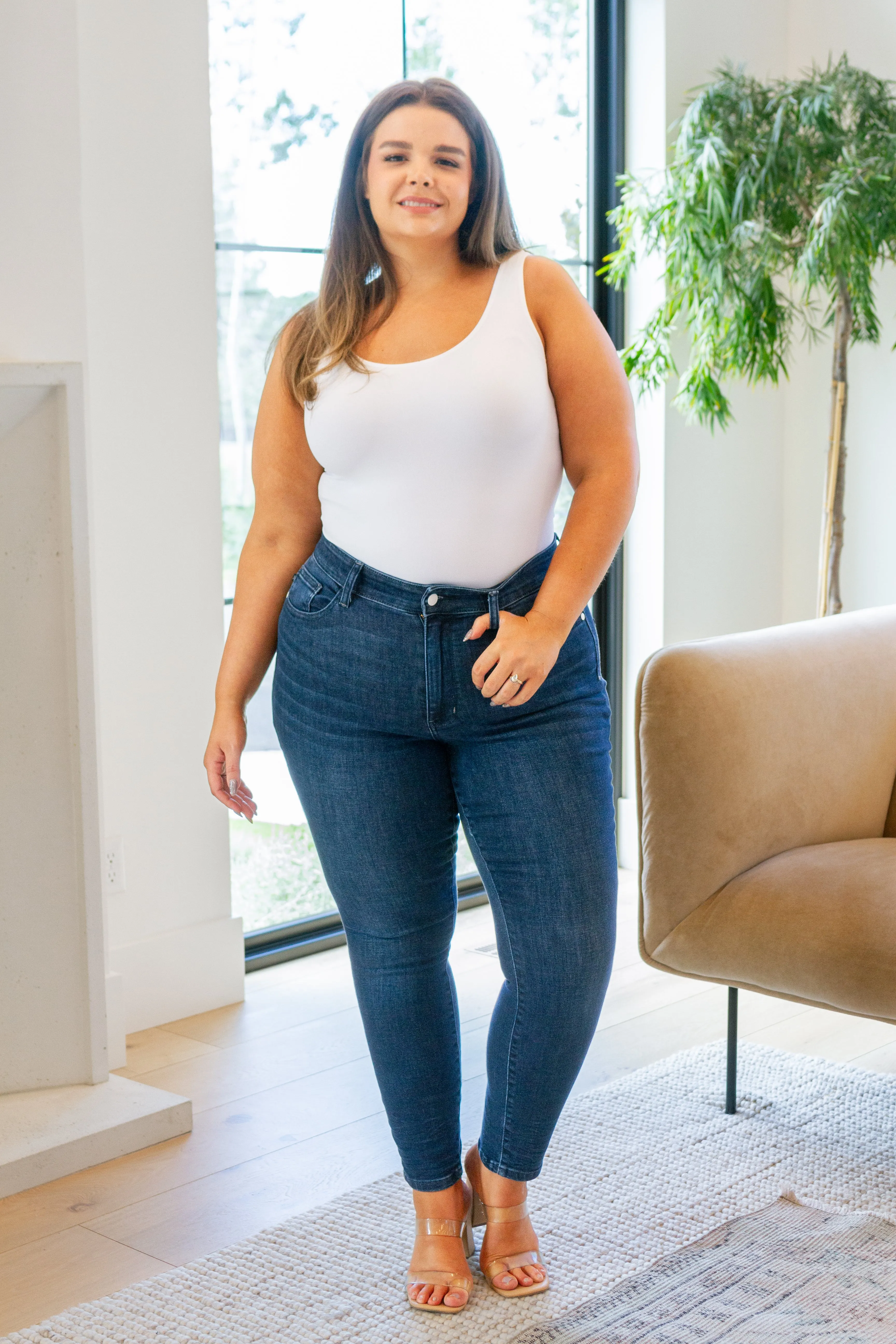 JUDY BLUE Addison Mid Rise Crinkle Ankle Skinny Jeans