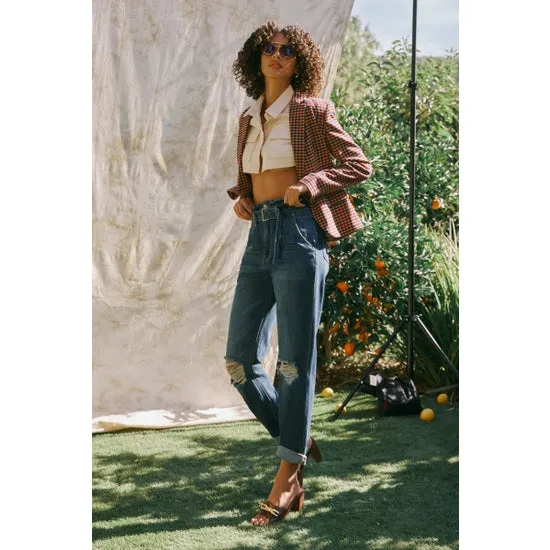 KanCan High Rise Belted Paperbag Mom Fit