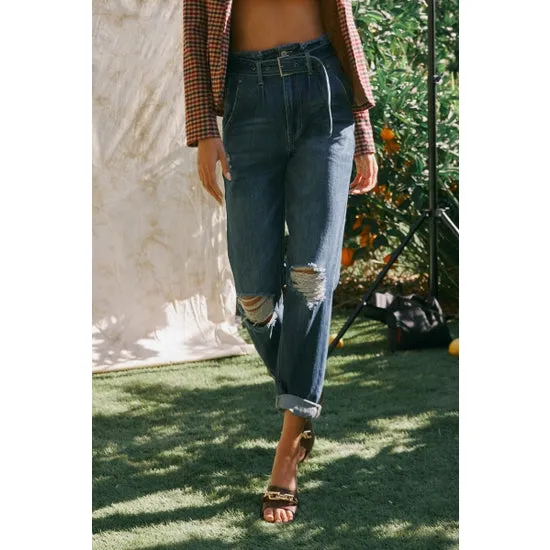 KanCan High Rise Belted Paperbag Mom Fit