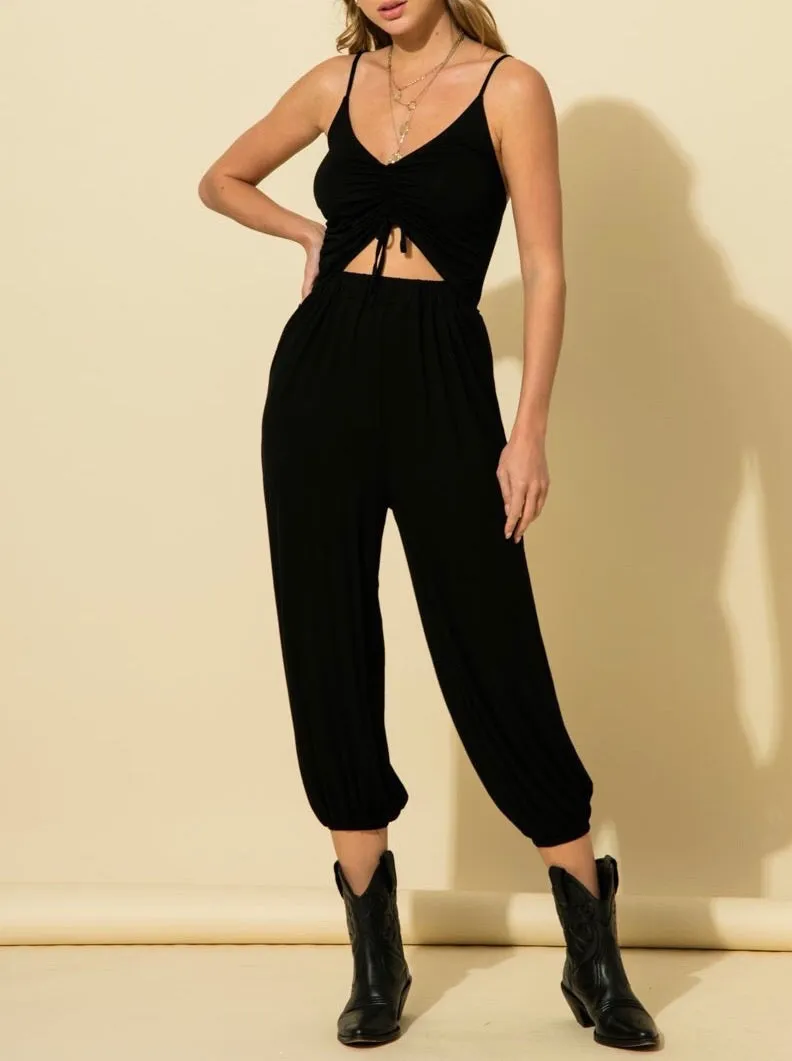 Keyhole Ruched Harem Jogger Leg Jumpsuit