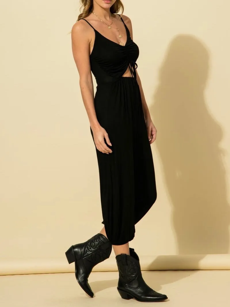 Keyhole Ruched Harem Jogger Leg Jumpsuit