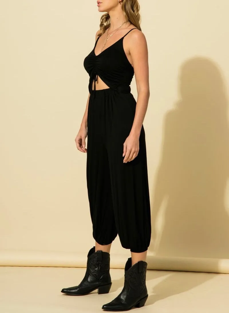 Keyhole Ruched Harem Jogger Leg Jumpsuit