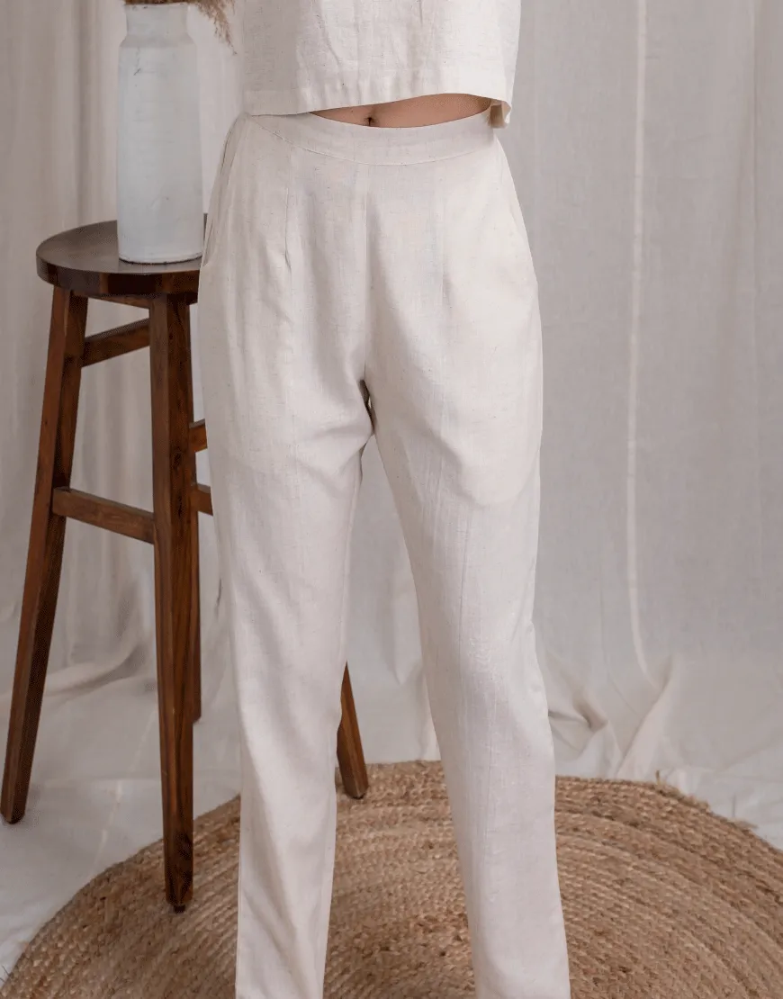 Khadi Cream Cotton Straight Pants