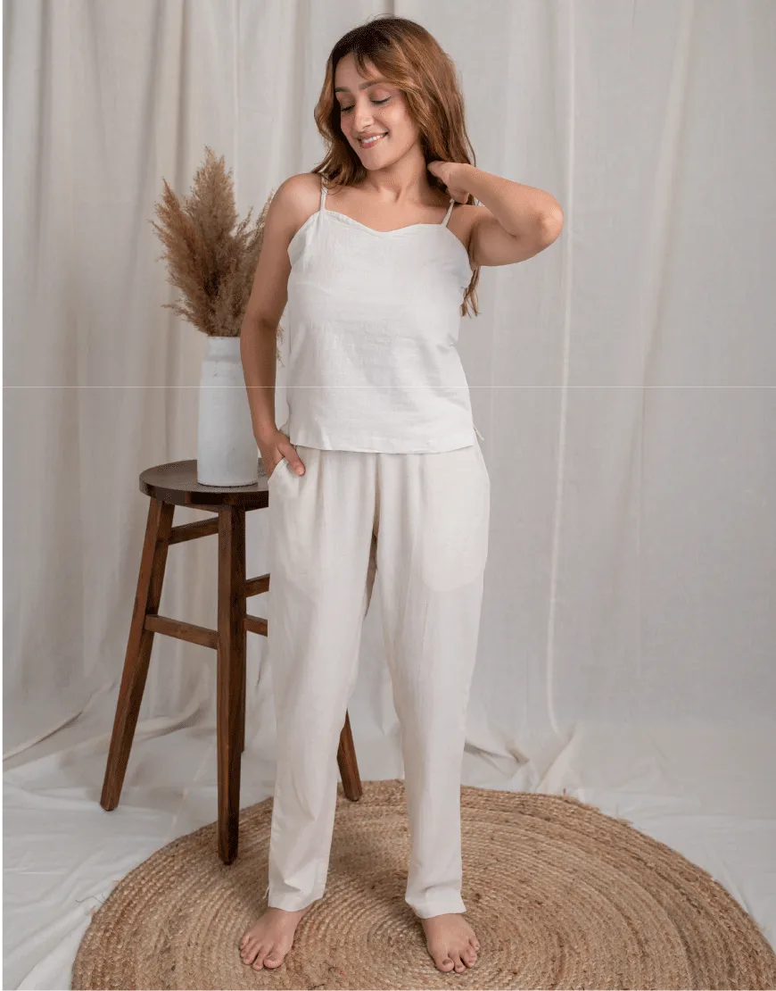 Khadi Cream Cotton Straight Pants