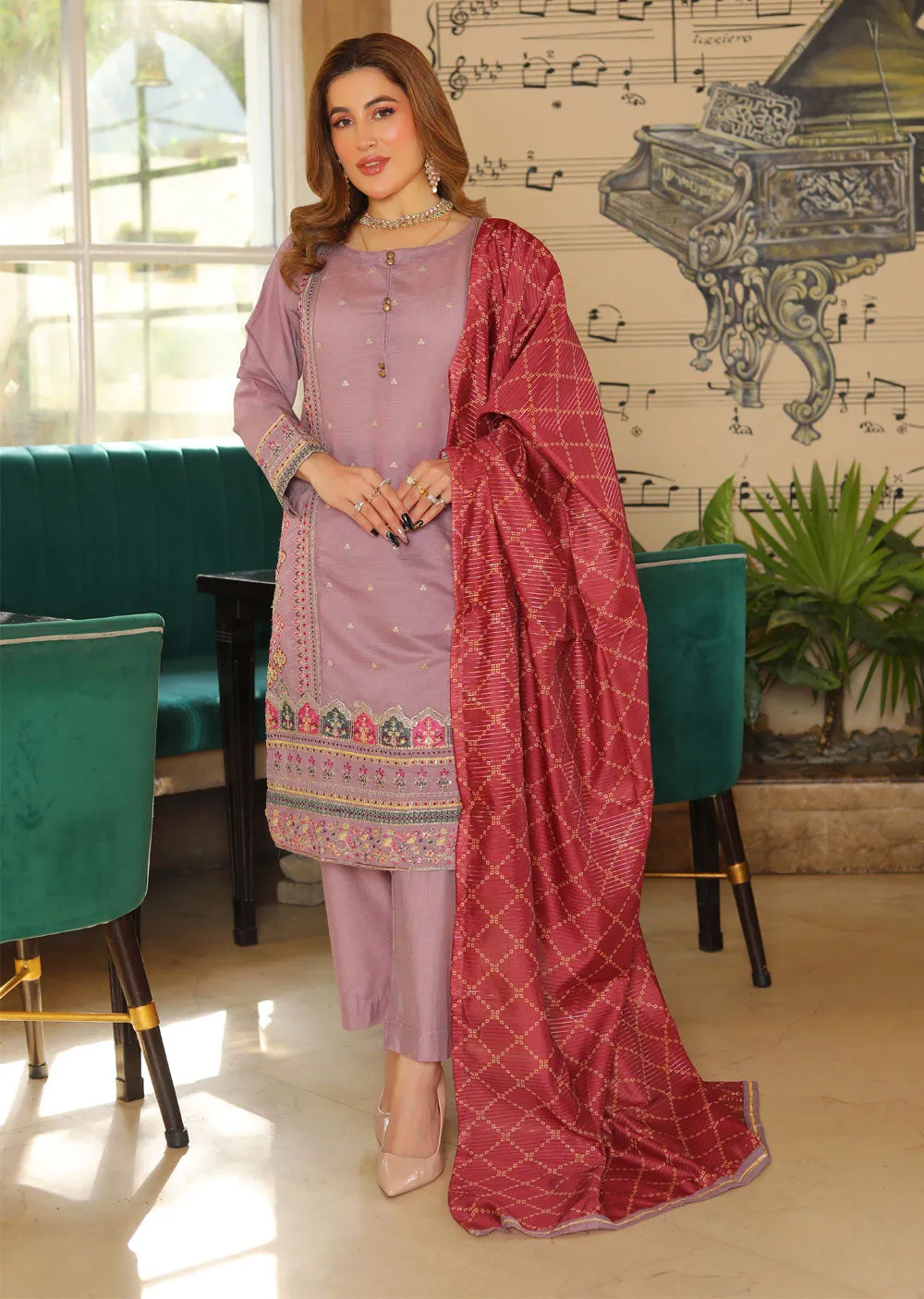 KLD301 Zimal - Lilac Readymade Khadi Net Suit
