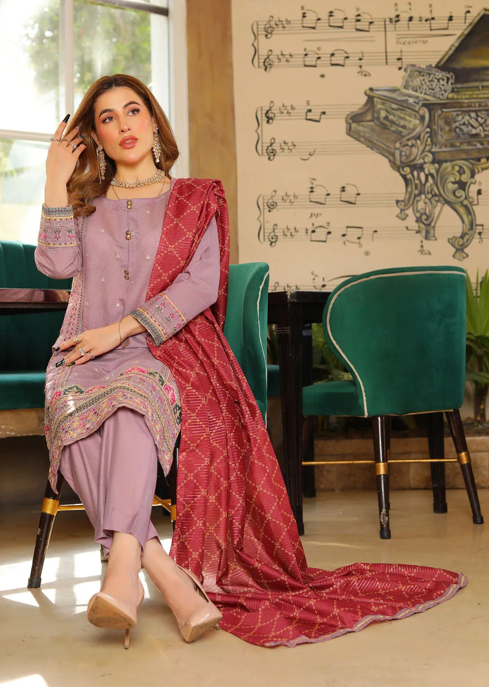 KLD301 Zimal - Lilac Readymade Khadi Net Suit