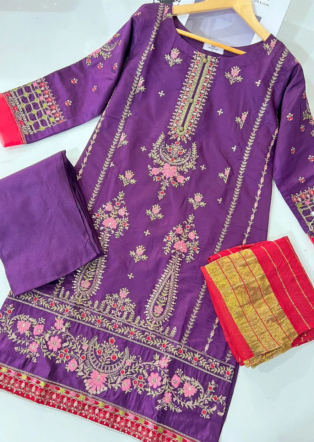 KLD302 Sanaya - Purple Readymade Khadi Net Suit
