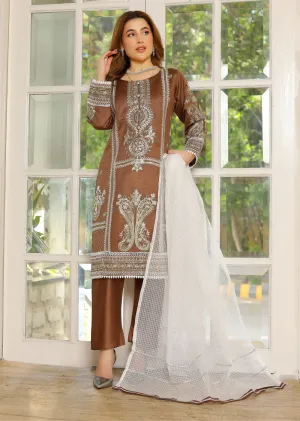KLD304 Effat - Brown Readymade Khadi Net Suit