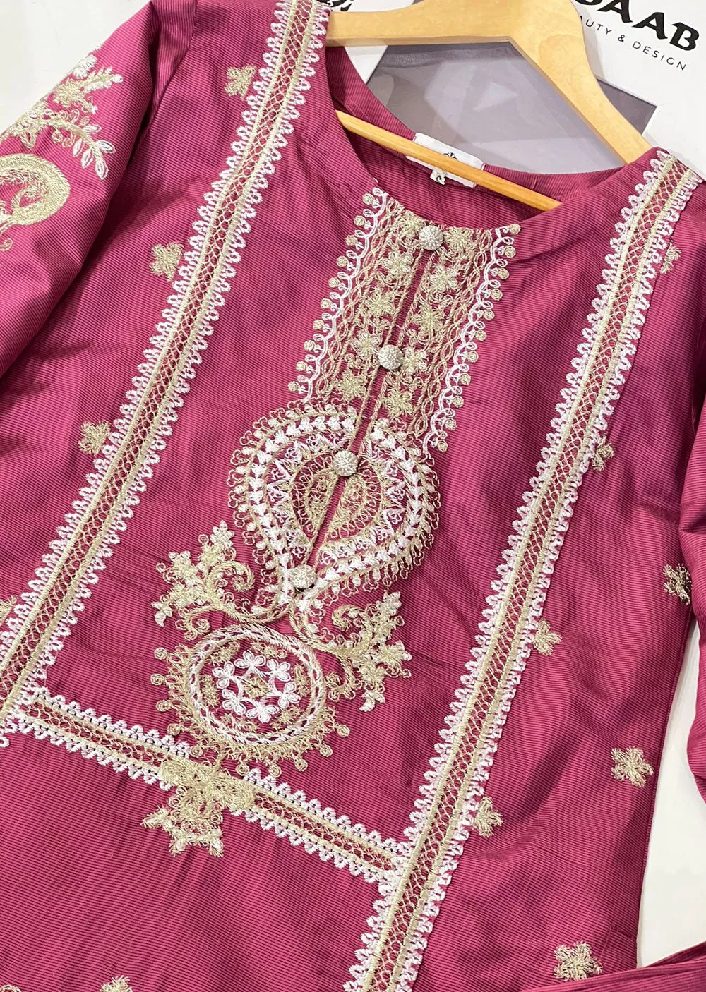 KLD304 Effat - Pink Readymade Khadi Net Suit