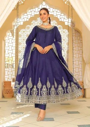 KLD318 / KLD1037 Iman - Navy Readymade Khadi Net  Suit