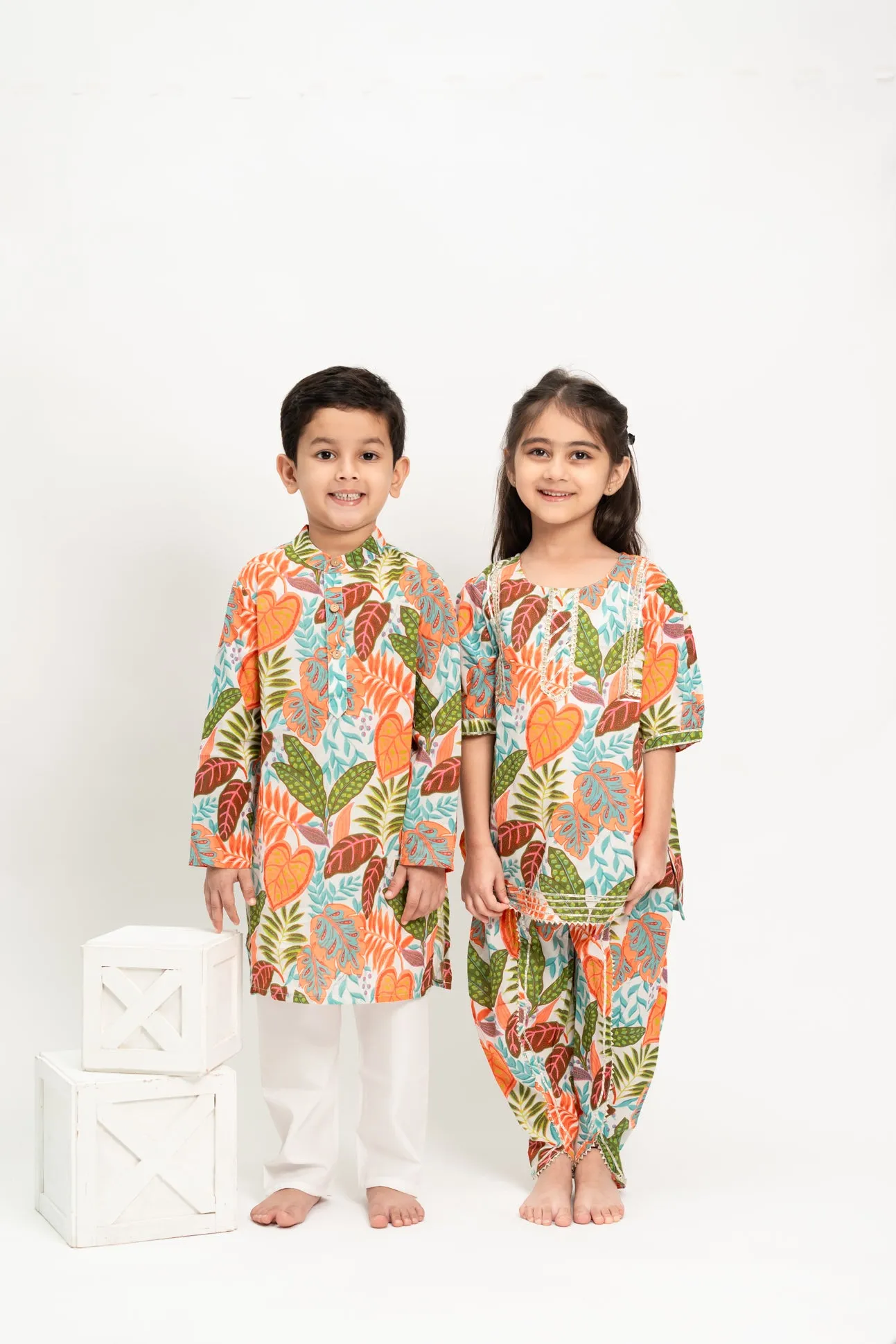 Klingaru Girl Dhoti Set -  Green Orange with Gota lace work